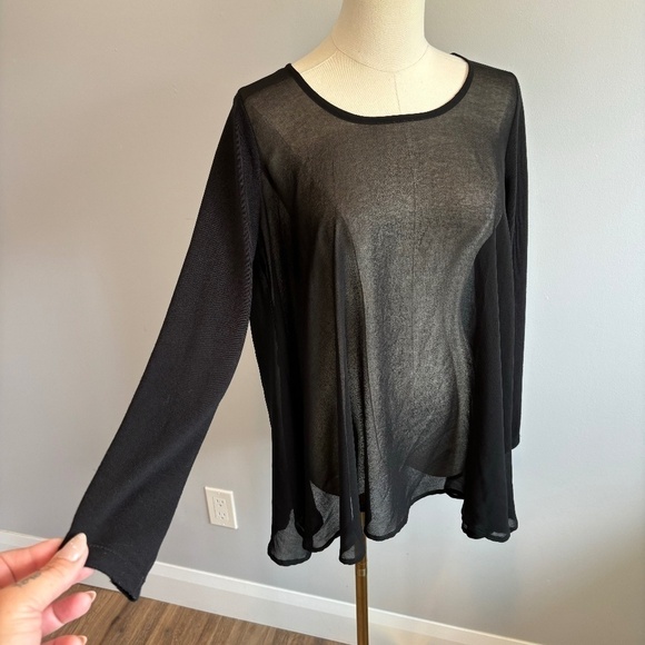 LOB Collection, Women's Knit Long Sleeve Top with a Chiffon Body, Black, SZ M - Picture 1 of 9